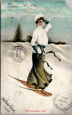 1906 Canadian Girl Snowshoe Postcard Valentine’s Montreal Mailed Edwardian