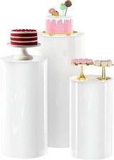 Cake Pedestal Stand Table Stand For Auction Heavy Duty 3 Heights Set of 3 White