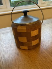 Vintage wooden laminated tea caddy jar LANCRAFT . Removable plastic liner. Retro