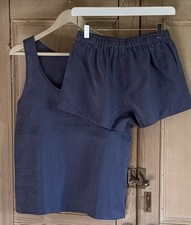 PIGLET IN BED - Linen Sleep Shorts & Cami Set in Midnight Navy - Small - BNWOT