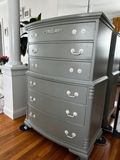 Vintage Grey Wooden Tallboy