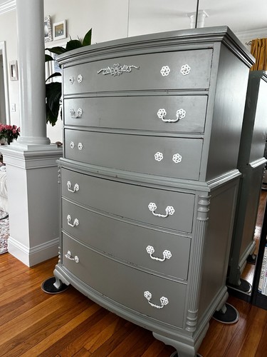 Vintage grey wooden tallboy - vintage,