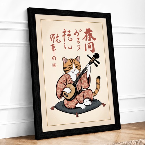 Cat with stringed instrument - cat,