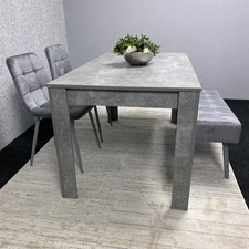 Grey Wooden Dining Table Set with 2 Grey Velvet Chairs and 1 Grey Bench