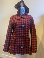  Aquascutum Duffle Coat Women’s M Check Wool  Hooded Jacket
