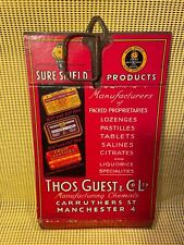 ANTIQUE ADVERTISING SHOP CARD  "SURE SHIELD THROAT TABLETS" PHARMACY / CHEMIST