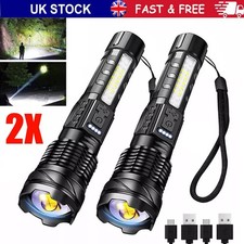 2X 990000000LM Super Bright Flashlight LED Powerful Rechargeable Torch Zoomable
