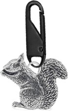 A35 Sitting Squirrel charm on a BLACK SNAP Detachable Zipper Pulls for Bags