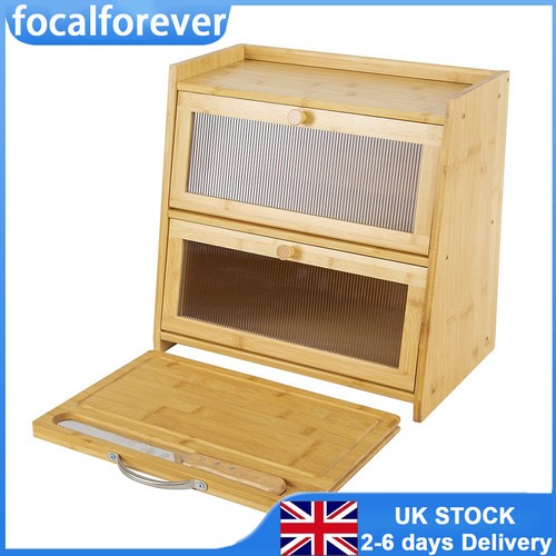 Double layer bamboo bread bin - bamboo,