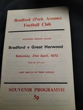 RARE BRADFORD PARK AVENUE V GREAT HARWOOD LAST MATCH AT PARK AVENUE APRIL 1973