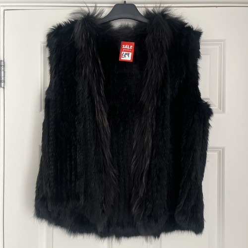 Black real rabbit fur - black, gilet