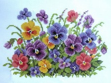 Counted cross stitch embroidery kit Vervaco pansies flowers 26 x 20 cm vintage ?