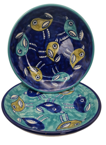 Pair handmade blue ceramic - pair, of