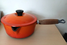 Le Creuset 16cm Pan & Lid Cast Iron Wooden Handle Pouring Spout France Vintage