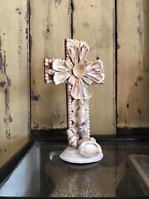 Vintage Mid 20th Century Folk Art Shell Encrusted Crucifix Religious Cross