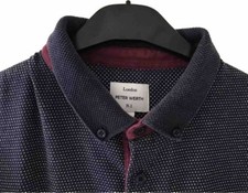 PETER WERTH Large Navy polo shirt with White Polka Dots short sleeve T-shirt top