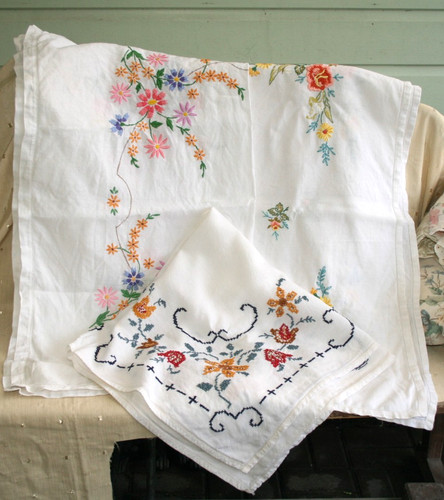 Three vintage hand embroidered - three,