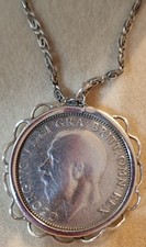 1929 King George V One Shilling Coin Pendant, Sterling Silver Necklace, Boxed