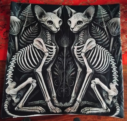 Skelly cats large cushion - cats',
