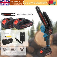 2 Batteries 6''/8'' Mini Cordless Chainsaw Electric One-Hand Saw Wood Cutter Kit