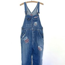 Vintage Hysteric Glamour Overalls Multi Printed Logo Denim dungarees 90s 32w