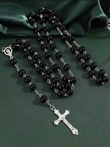 Black rosary beads cross - rosary,
