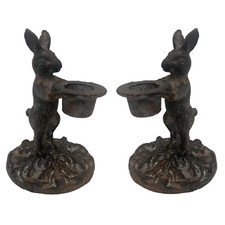 2Pc Antique French Style Rabbit Hare Candlestick Candle Holder Xmas Dinner Table