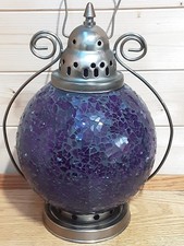 Stunning Turkish Moroccan Mosaic Globe purple Glass Hanging Tea Light Holder 