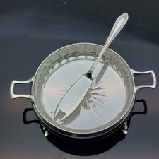 Silver Plated & Cut Glass Butter Curl Dish With Pick Antique