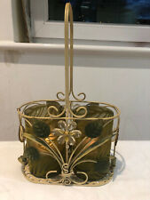 Metal 2 Bottle Wire Basket with Glass Surrounds & tea light holders