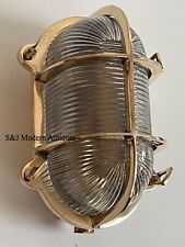 Industrial Bulkhead Light Wall Ceiling Retro Old Marine Brass Gold Oval Vintage