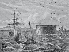 Edinburgh FROM LEITH PIER - THE MARTELLO TOWER Original Victorian Print c1881