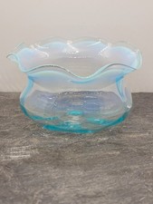 James Powell (Whitefriars) Small Fluted Glass Bowl, Blue Opalescent (Vaseline)
