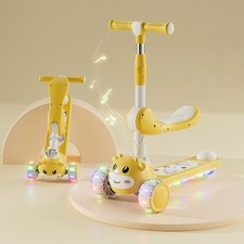 Kid Foot Scooter with Music &Folding Seat Flash Wheels Board Adjustable Height