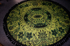 Vintage Fantastic Casa Pupo green & black oval tassel edge wool rug 81" X 72"