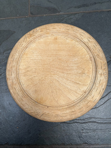 Vintage carved round wooden - carved,