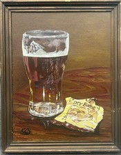 Pint & Dry Roasted Peanuts– Original Oil Painting Signed – British Pub Realism
