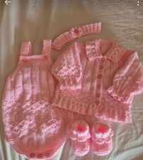 Hand knitted pink baby set 0-3