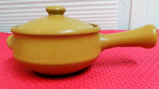 Vintage Small Pot Clay & Lid Serving Food-Tagine- Mustard  Round 13  Deep 5cm