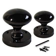 Mortice Sprung Door Knobs Round Victorian Knob Pair Set - Black Nickel 56mm