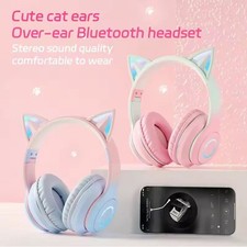 Wireless Cat Ear Headphones – RGB Bluetooth Earphones with Mic, Stereo Sound