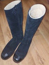 Ugg Australia Womens Knee Boots Size 6.5 Blue Black Suede Zip Sheepskin Lining