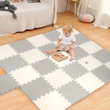 16Pcs EVA Foam Play Mat Puzzle Floor Mats White and Grey Kids Play and Crawl Mat