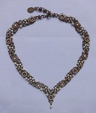 Michal Negrin White Floral Necklace Enamel Pearls and Diamante