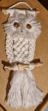Mid Century 70's Macrame Owl Wall Art Hanging Boho Natural Wood Retro Vintage