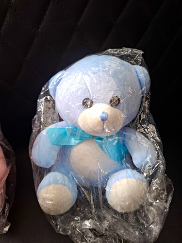 Blue white plush teddy bear - &,