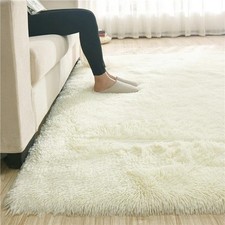 Cream Fluffy Rugs Anti-Slip