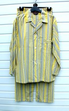 LUVISCA NEW GREY & YELLOW STRIPED PYJAMAS WITH ELASTICATED WAIST. CHEST 42ins