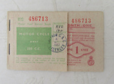 Motor Fuel Ration Book for MOTOR CYCLE over 250 c.c.-stamped 1957