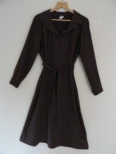 VINTAGE AGNES B TEA DRESS MIDI POLKA DOT CHOCOLATE BROWN BELTED 44 UK 14 COLLAR-